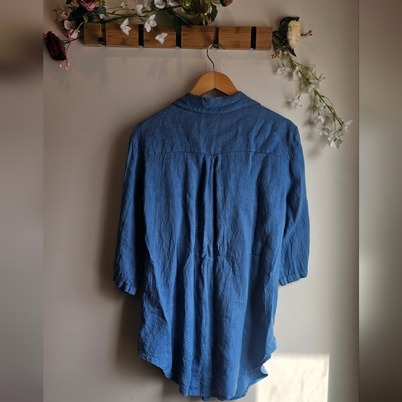 Light Blue Button-Up Linen Shirt - Casual Collared Shirt Made In Italy - Picture 5 of 5